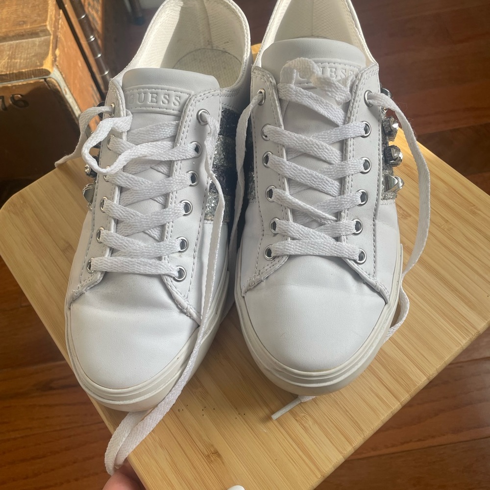 Bedazzled Guess White Sneakers